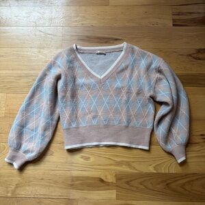 V-Neck Sweater - Pink and Gray